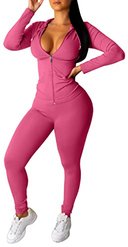 Generisch Mujer Dos Piezas Con Cremallera Top De Manga Larga Pantalones Casuales Conjuntos Ajustados Skinny 2 Piezas Niña Estilo Europeo Americano Dos Piezas Conjunto Casual Chándal, Ht1, XL