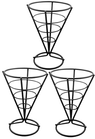 OUNONA 3pcs French Fries Holder Cone Shaped Snack Stands for Fried Chicken Holder for Western Restaurant Snack Display Made of Hollow Stainless Steel Material