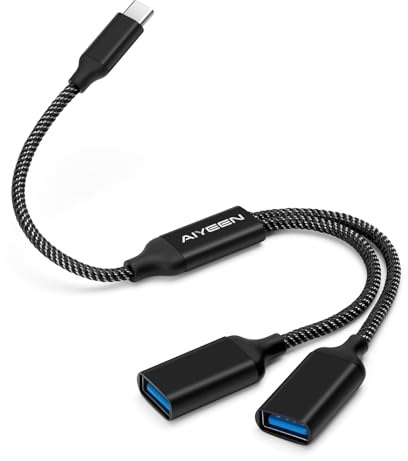 AIYEEN USB-C Male to 2 USB Female Splitter Cable Adapter, Dual USB-A Port Hub for Data Transfer/Charging, Extra Extender Data Split Power Cord Extension for Car/Laptop/Mac/PC (Black)