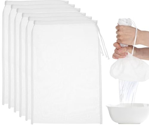 Sibba Cheese Cloths for Straining 6PCS Reusable Cheesecloth Bags for Milk Coffee Yogurt Juicing Food Grade Nylon Mesh Strainer for Kitchen Honey Rice Grains Multi-Purpose Filter Bag with Drawstring