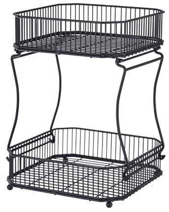 Cesta de Frutas, frutero de 2 Niveles, Estante for encimera de Cocina, Soporte for Verduras, Cuencos Grandes de Metal perfectos for Guardar Frutas, Verduras, bocadillos y Cupcakes(Black)