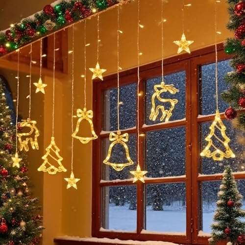 Loyyz 12 Sterne LED Lichterkette, Weihnachtsdeko Innen Lichtervorhang 138LEDs 8 Modi und Timer,IP44 Weihnachtsbeleuchtung Außen für Fenster,Schlafzimmer,Garten,Balkon,Warmweiß