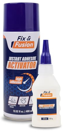 FIX & FUSION Set aus Sekundenkleber (100g) und Aktivatorspray (400ml) – Schneller Alleskleber für Holz, Kunststoff, Gummi, Metall & Keramik – Ideal für DIY, Reparaturen & Industrieanwendungen (1 Pack)