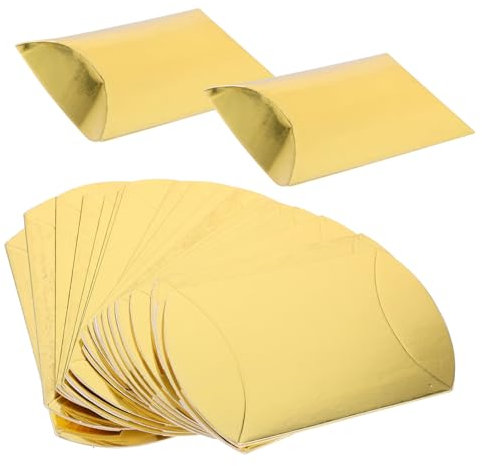 TINEASUR 20 Stück Kissenförmige Snack Verpackungskartons Aus Papier Bonbonschachteln Für Hochzeiten Und Partys Faltbare Geschenkboxen in Gold 9x3,5x10,5cm Leicht Transportierbar