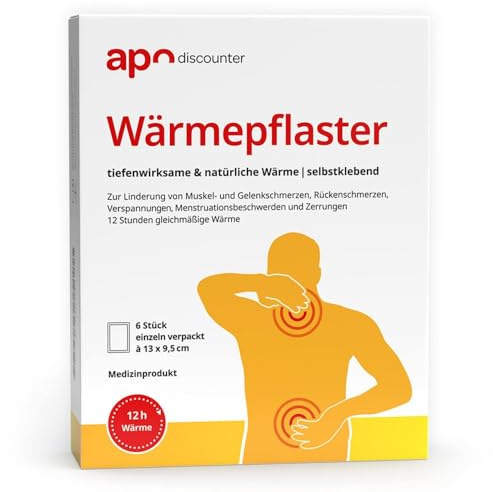 apodiscounter Wärmepflaster für Nacken, Schultern & Rücken - 12h therapeutische Wärme, Tiefenwärme, Rückenwärmer 9,5 x 13 cm (1x 6 Stück)