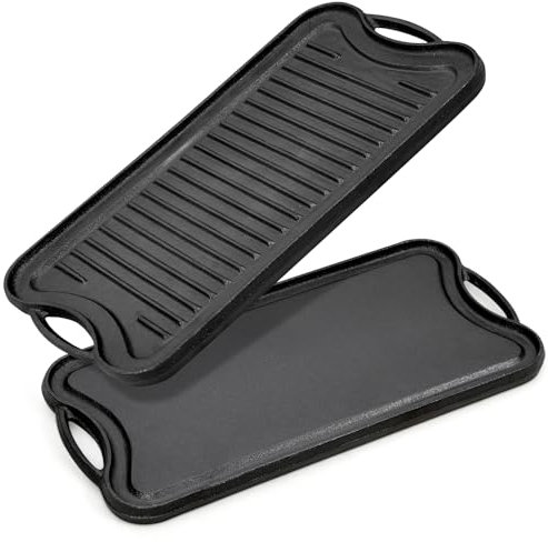 Warmiehomy Bistecchiera in ghisa – Piastra antiaderente su entrambi i lati per barbecue – Bistecchiera a gas elettrica e forno Safe,53 x 26 cm
