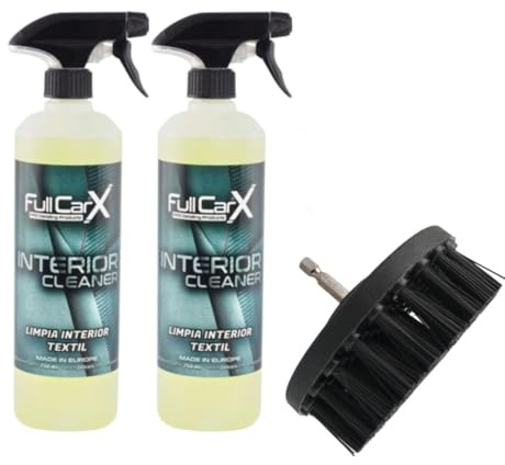 AutoFullCar - Pack 2 Limpia Tapicería Textil FullCarX 750ml. Unidad + Cepillo para Taladro de Regalo - Limpieza de Coche, Asientos, Alfombrillas, etc - Pack Válido para El Hogar