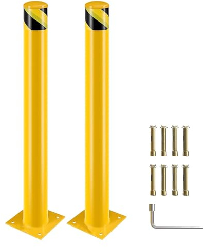 Absperrpfosten Poller, 122cm Pollerpfosten, Rammschutz-Poller für Parkplatz, Verstärkte metallisch parkplatzsperre, Gelb fahrbahnmarkierung leitpfosten für den Parkplatz(Φ11,4 cm,2pcs)