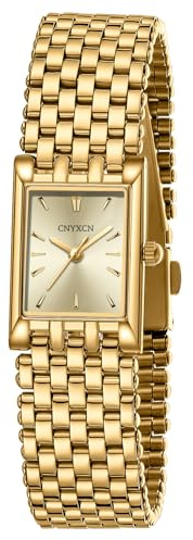 CNYXCN Gold Watches for Women Luxury Fashion Square Ladies Quartz Wrist Watch with Stainless Steel Band,Bracelet Adjustment Tool Included
