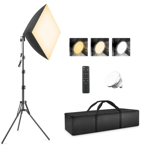 Foccalli Fotostudio 85W Softbox Kit – Dimmbares LED Dauerlicht mit Drehbarer 2700K-6400K, Studio Licht für Porträtfotografie, YouTube Videos & Produktfotografie – inkl. Ständer
