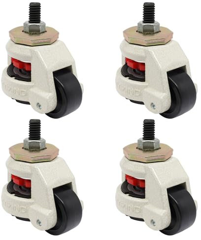 Lot de 4 roulettes de nivellement en nylon pour charges lourdes - Charge totale : 500 kg - Roulettes pivotantes - Réglable horizontalement - Taille de la plaque de base M12 - Pour la maison et