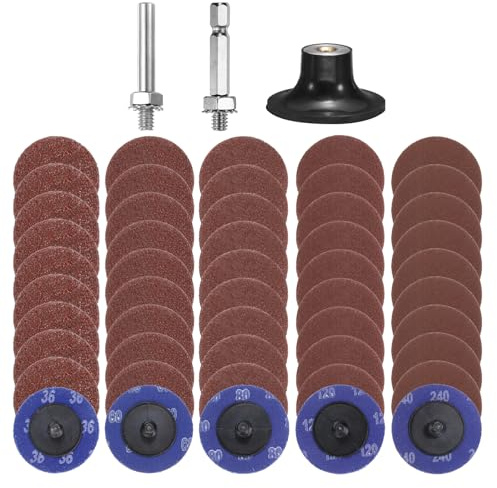 sourcing map 53pcs Quick Change Discs Set 2 Roll Lock Sanding Discs with 1/4 Shank Pad Holder 36/60/80/120/240 Grit Surface Conditioning Disc for Polish Rust Removal