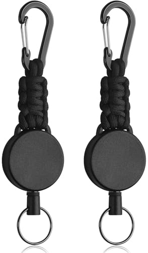 Uniclife 2-pack infällbar nyckelring, indragbar, nyckelhållare, kraftig bricka rulle för nycklar, ID-korthållare, utdragbar nyckelring, brickhållarklämma med karbinhake paracord och nyckelring