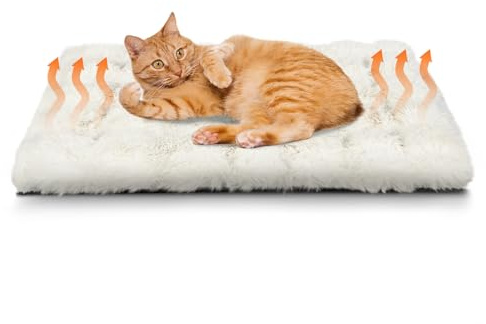 XIAPIA Selbstheizende Decke Katze & Hunde, Flauschig Selbstwärmend 60*45 cm | Katzendecke ohne Kabel, Wärmedecke Heizdecke ohne Strom, Washbar Thermodecke Katzenkissen Katzenbett Indoor im Auto Weiß