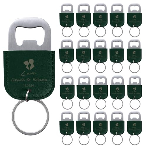 20 Unidades Abrebotellas Personalizados, Llaveros Personalizados de Cuero, Detalles de Boda para Invitados en Verde Oscuro, Abridor de Botellas & Regalos Nupciales