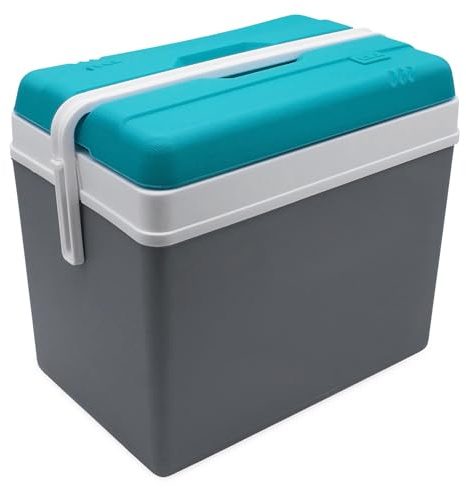 Nevera de plástico de 35 litros, color gris oscuro, con asa de transporte, bolsa isotérmica térmica para camping, pícnic, festival, jardín