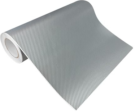 Carbon Folie 50x200 cm | Carbonfolie matt mit Luftkanal-Kleber und UV-Schutz | Selbstklebend Autofolie für Innen und Außen | Auto Folierung für Tuning | Carwrappingfolie | Carbon 3D Silber