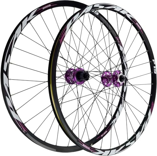 26/27.5/29 Tums MTB Hjulset Skivbroms Snabbkoppling Mountainbike Hjul Legering Dubbellager Fälg Fram och Bakhjul för 7-12 Speed Kassett 32 hål,Purple,26inch
