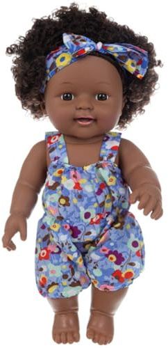 Comebachome Schwarze Babypuppen, 12 Zoll bewegliche Joint African American Babypuppe, realistische Puppe mit lockigem Haar und tragbare Kleidung für Kindergeschenke, lila, realistisch