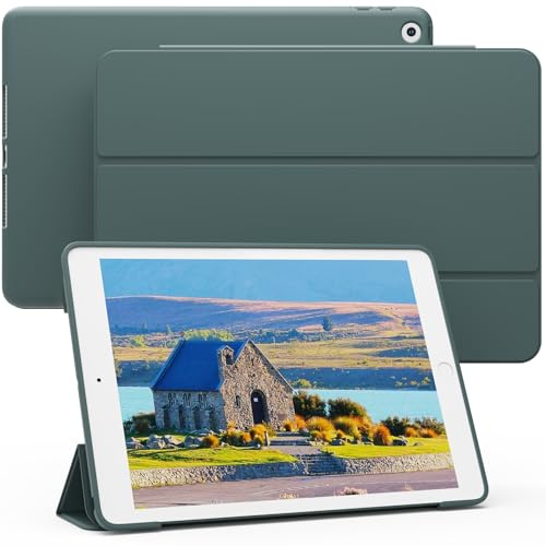 KVTVOU Case for iPad 10.2 Inch 9th/8th/7th Gen 2021/2020/2019, Dark Green | Soft TPU Back & Smooth Leather Cover, Trifold Stand Shockproof Case for iPad 9/8/7, Auto Wake/Sleep, Resists scratches