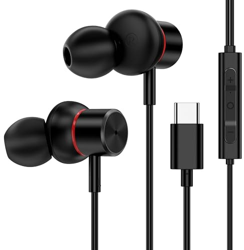 USB C Wired Headphones,【Active Noise Cancelling & One-Click ANC Toggle Button】Ear buds for iPhone 17 16 15 Pro Max USBC Earphones,Hi-Res Sound Type C Earbuds Compatible with iPhone/Android/Galaxy/iPad