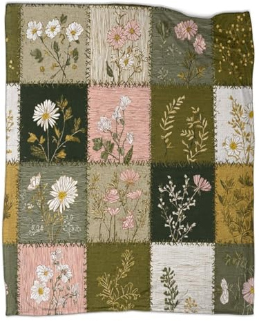 kaiyun Quadrati Patchwork che Formano Fiori e Foglie Coperte Coperta Da Viaggio Super Morbida,leggera,calda E Confortevole 80x90inch(200x230cm)