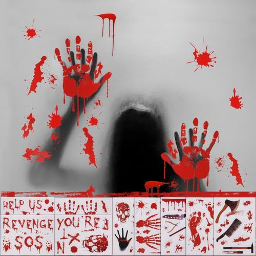 Xanthelle Halloween Deko, immagini per finestre e adesivi per interni ed esterni, adesivi di Halloween spaventosi, decorazioni impronte di mani e piedi insanguinate per finestre, porte