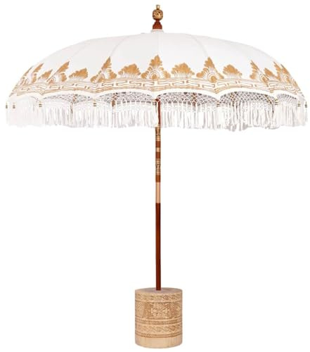 vidaXL Parasol balinais 260 Crème 210-220 cm Coton et Bois Massif, Parasol Rond balinais, Ombre Durable pour Jardin et terrasse, Solution Parfaite Contre Le Soleil