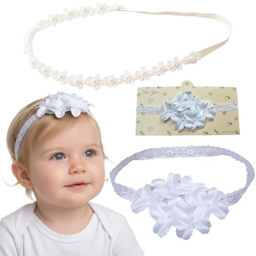 2 Pezzi Di Fasce Per Capelli Morbide Ed Eleganti Per Neonati Fasce Per Capelli In Pizzo Elastico Morbido Per Neonati E Bambini Piccoli (Bianco)