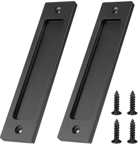 KALIONE Sliding Barn Door Closet Handles Pulls, 2 Pack Rectangular Recessed Sliding Door Pulls, Matte Black Pocket Doors Handles with Screws for Drawers, Cabinet, Sliding Barn Doors, 6Inch
