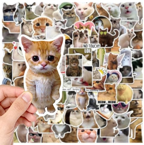 100Pcs Cute Cat Stickers, Funny Meme Cats Sticker, Waterproof Vinyl | Cat Meme Stickers for Laptop Water Bottle, Scrapbooking & Journaling, Cute Animal Decals for Kid, Teens & Adults