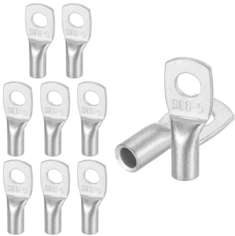 sourcing map 20 capicorda in rame stagnato 12-10AWG 13/64 connettori per cavi batteria di grado marino terminali ad anello SC6-5NH capicorda per cavo della batteria, argento