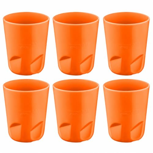 BEYCODENT Lot de 6 gobelets réutilisables - Orange - 150 ml - En plastique incassable et passe au lave-vaisselle - Idéal pour le camping, les enfants et l'extérieur - Fabriqué en Allemagne (orange)