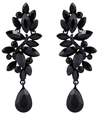 Clearine Boucles d'oreilles pour femme - En cristal - En forme de goutte - Chandelier - Dangle - Noir - Ton noir