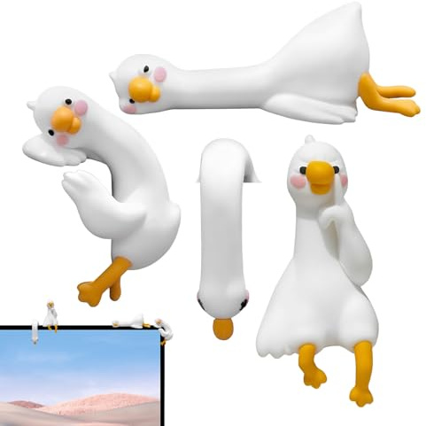 Bawiaueu 4PCS Mini Lazy Goose Desk Ornaments - Funny Monitor Figurines, 3D Craft Sculpture, Cute Duck Figurine, Personalized Animal Collectible Figurines, For Computer Screen Offices Desk Ornaments