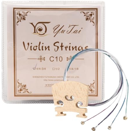 BIVYAX 1 Juego de Cuerdas para Violín (Mi-La-Re-Sol) con Puente,Cuerdas de Violín Universales,Kit Completo para Reparación de Violín