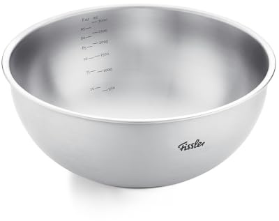 Fissler Essential Ciotola da 24 cm, 3 l, ciotola grande per impastare e mescolare, in acciaio inox 18/10, con scala graduata, finitura satinata, impilabile, lavabile in lavastoviglie
