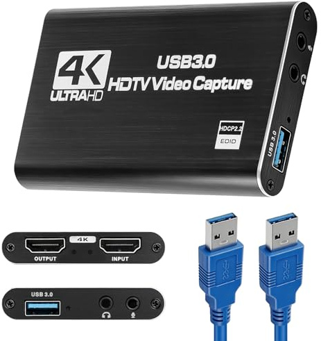 4K HDMI Video Capture Card USB 3.0, 1080P 60FPS Capture Device | 1080P 60FPS Video Capture，USB 3.0 High-Speed Transmission，UVC & UAC Compatible，Plug and Play Operation