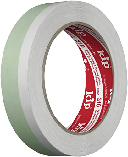 Kip 310 Duoband weiß-grün 25mm x 25m / Doppelseitig klebend/Opt. Klebkraft/Beständig bis 40° / Zum effizienten Fixieren von Abdeckfolie/Wasser- & Lösemittelbeständig