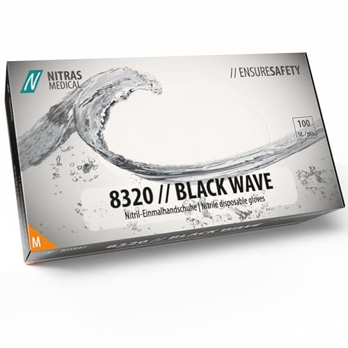 NITRAS Medical 8320 BLACK WAVE engångshandskar, svart, storlek M, 100 st.