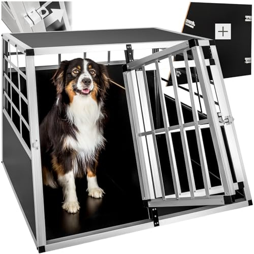 tectake® Doppel Hundebox Auto oder Hundebox für Zuhause. Aluminium XL Hundetransportbox, leicht und stabil, Auto Kofferraum Transportbox mit Trennwand für bis zu 2 Hunde - 97 x 90 x 69,5 cm