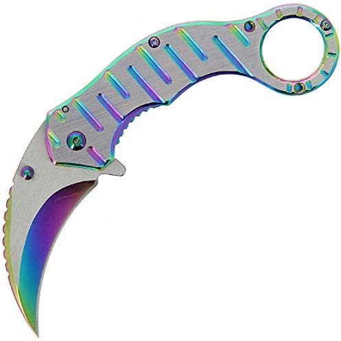 G8DS® Karambit 540 Scharfes Outdoor Survival Karambitmesser | Kleines Einhand-Messer，Messer mit Rainbow Edelstahlklinge, für Arbeit Wandern Camping