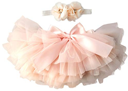 YONKOUNY Baby Mädchen Tutu Rock Prinzessin Tüllrock Minirock mit Blumen Stirnband Baby Ballettrock Prinzessin Tütü(Rot Pfirsich, 6-12 Monate)