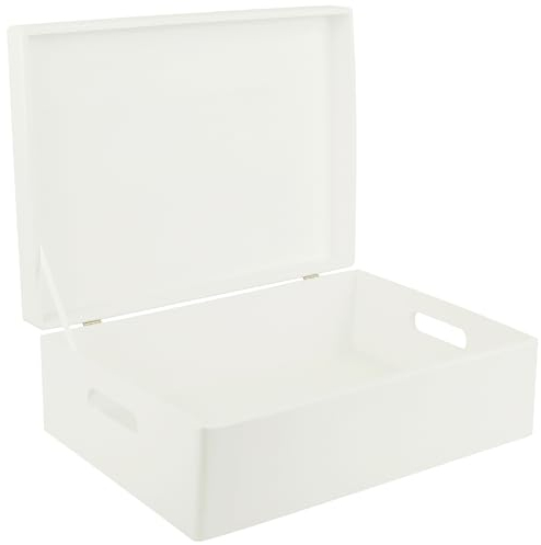 Creative Deco XL Weiß Große Holzkiste mit Deckel Weihnachten | 40x30x14 cm (+/-1cm) | Erinnerungsbox Baby Groß Kasten Holzbox mit Deckel und Griffen | Für Dokumente, Wertsachen, Spielzeuge, Werkzeuge