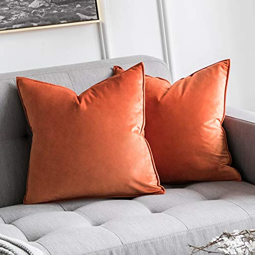 MIULEE Samt Kissenbezug 40x40 Kissen Orange Kissenhülle Sofakissen Dekokissen Dekorative Satin Umwickelte Kante Kissenbezüge Zierkissenbezug für Sofa Wohnzimmer Schlafzimmer 2er Set