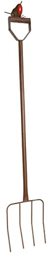 MirrorOutlet Large Garden Fork with Robin Feature. Brown Metal design 123cm