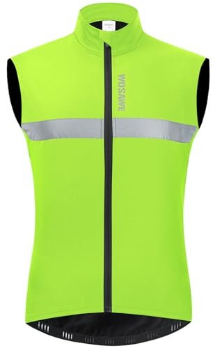 WOSAWE Men's Thermal Cycling Vest Reflective Warm Sheeveless Jacket Running Gilet for Autumn Winter, Green XXXL