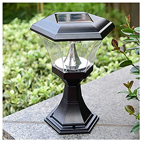 Farola Solar Impermeable LED para Jardín - Lámpara de Poste Al Aire Libre, Columna Solar con Cabeza y Valla de Madera
