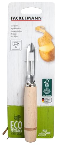 Fackelmann Pelapatate verdure 15 cm. Lama tagliatrice con lama dentata in acciaio inox, FAIR. Pelapatate manuale girevole in legno per cucina certificato FSC™.