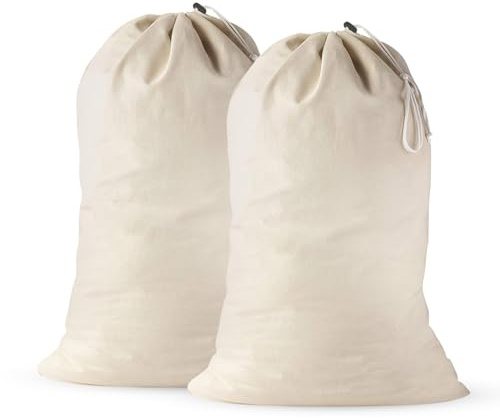 Large Cotton Laundry Bags 24x36 Inch with Drawstring, Heavy Duty Travel Organizer for Hamper, Basket, Camp – Beige (2 Pack)
